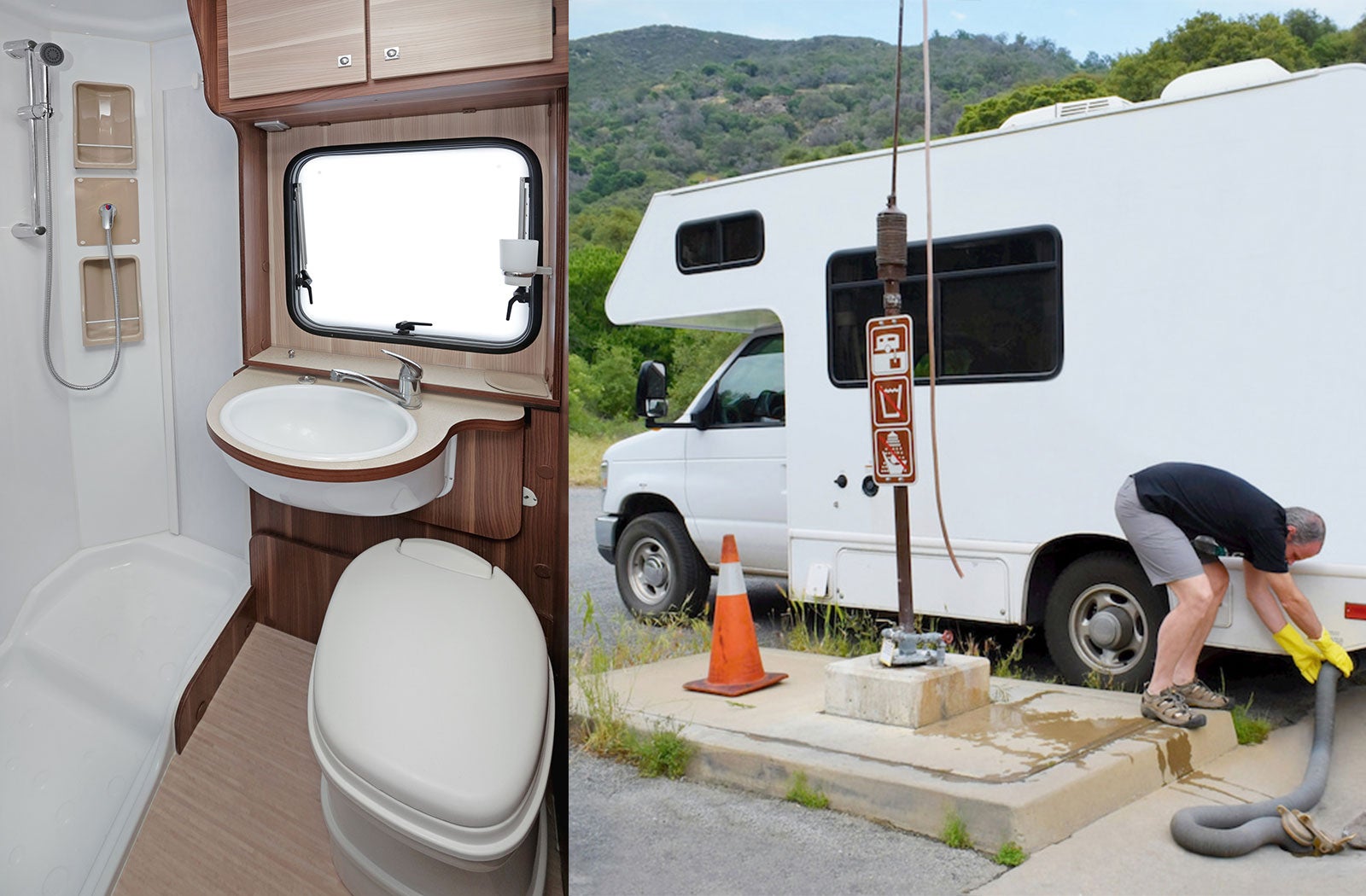 Portable RV/camper toilet and holding tank setup in Saginaw, Michigan